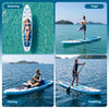 11' inflatable stand-up paddle board in dark blue, ideal for relaxing, yoga, fishing, and paddling on water.