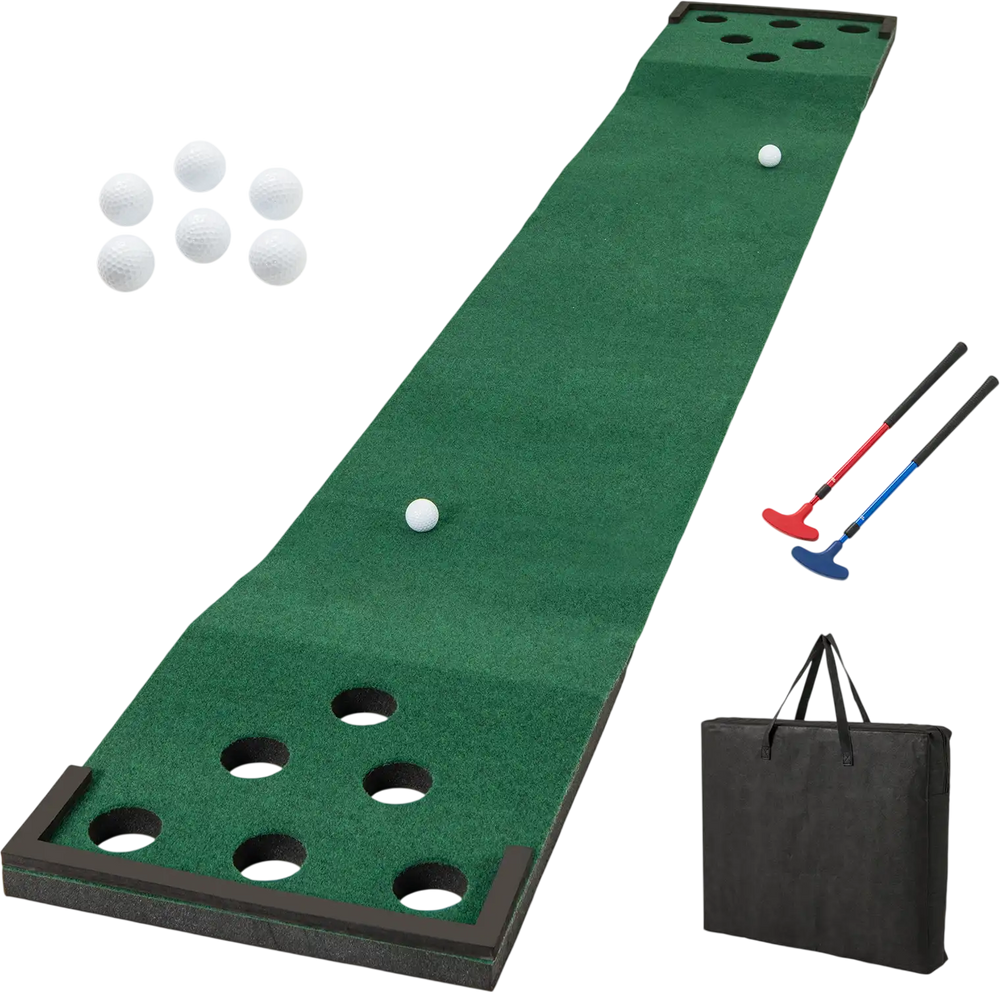 11 FT Indoor Outdoor Putting Green Mat with 2 Adjustable Putters and 6 Balls