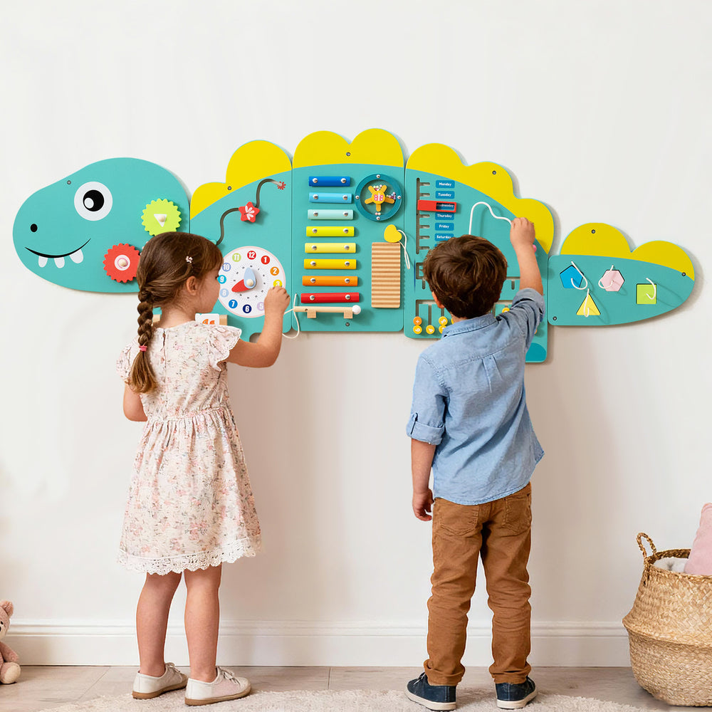 11-in-1 Dinosaur Activity Wall Busy Board Panels for Toddlers Education and Early Development-Green - Gallery View 1 of 10