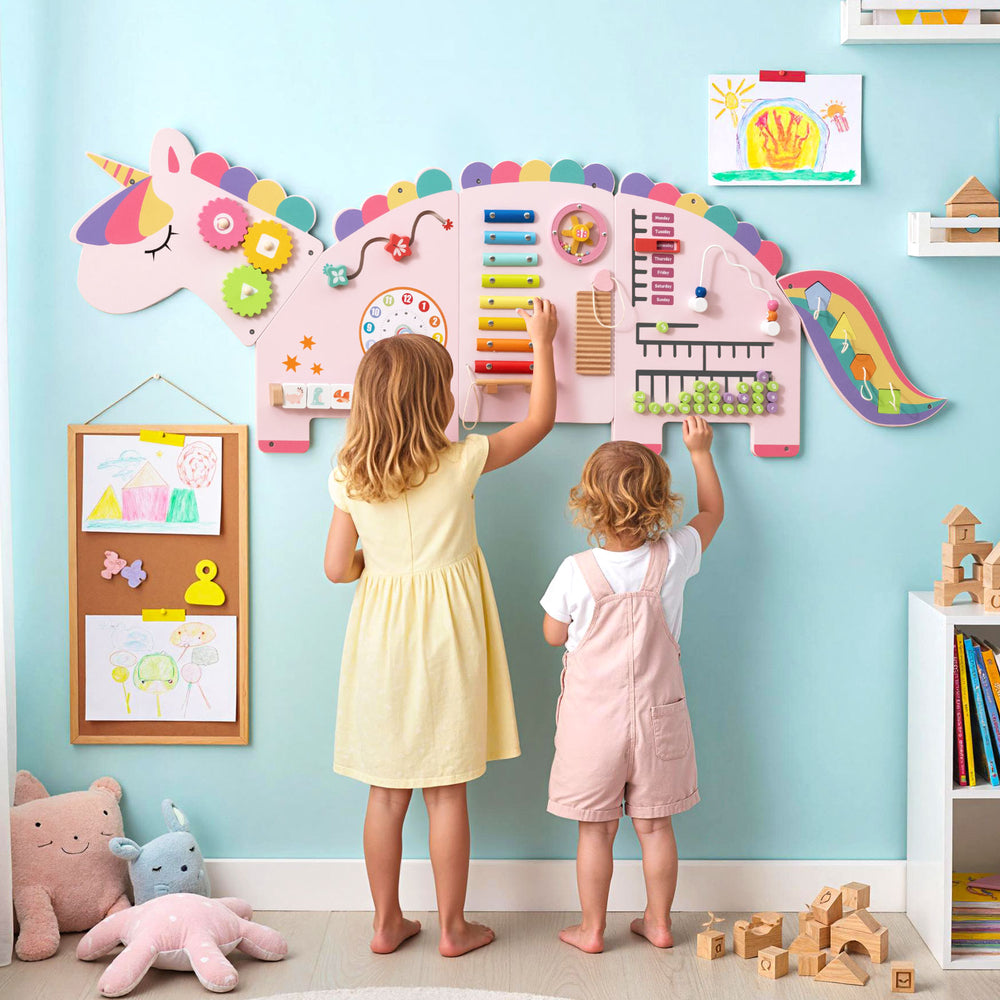 11-in-1 Dinosaur Activity Wall Busy Board Panels for Toddlers Education and Early Development-Pink - Gallery View 1 of 11