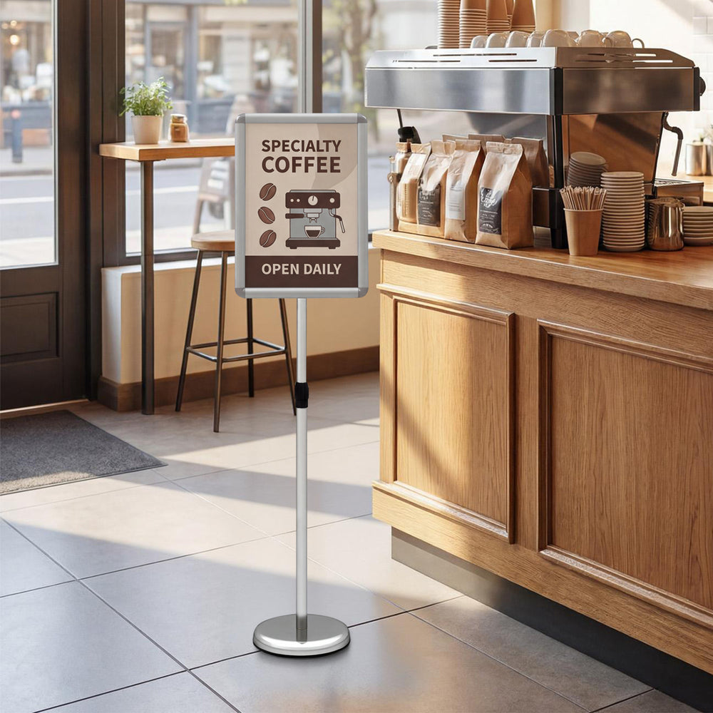 11 x 17 Inch Height Adjustable Sign Holder Stand with Snap-Open Frame-Silver - Gallery View 1 of 10