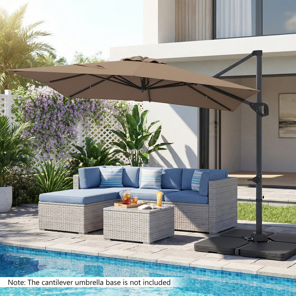 Brown 11 x 9 FT cantilever patio umbrella with 360° rotation and easy tilt adjustment, ideal for outdoor shade.