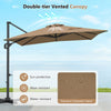 Brown 11 x 9 FT cantilever patio umbrella with double-tier vented canopy, 360° rotation, and premium water-resistant.