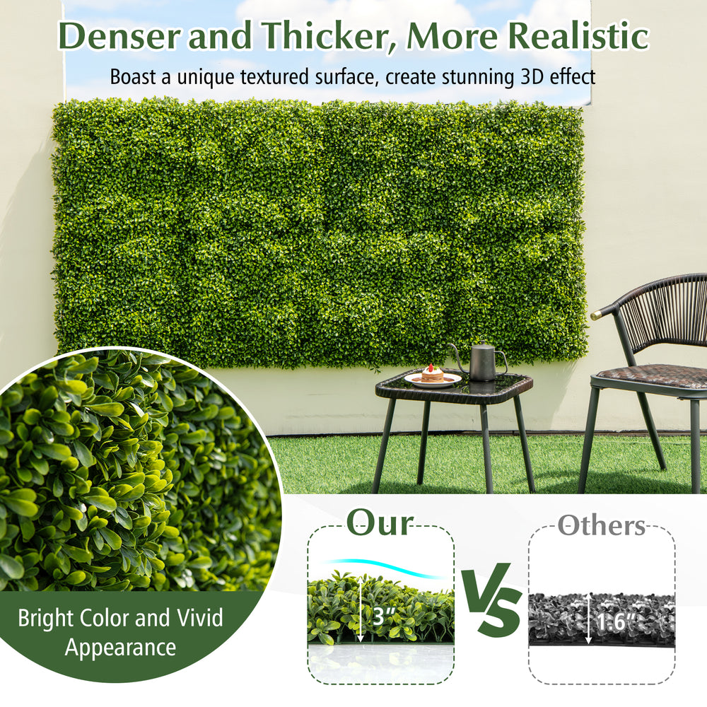 Artificial hedge boxwood panel set, 12 pieces, 20"x20", thick 3" design for realistic green wall decor indoors and.