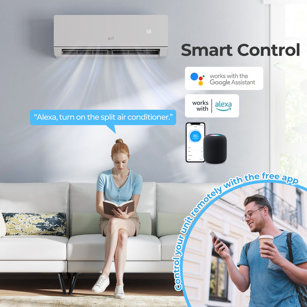 Mini split heat pump with smart control, 12000 BTU, ENERGY STAR certified, ideal for efficient heating and cooling.