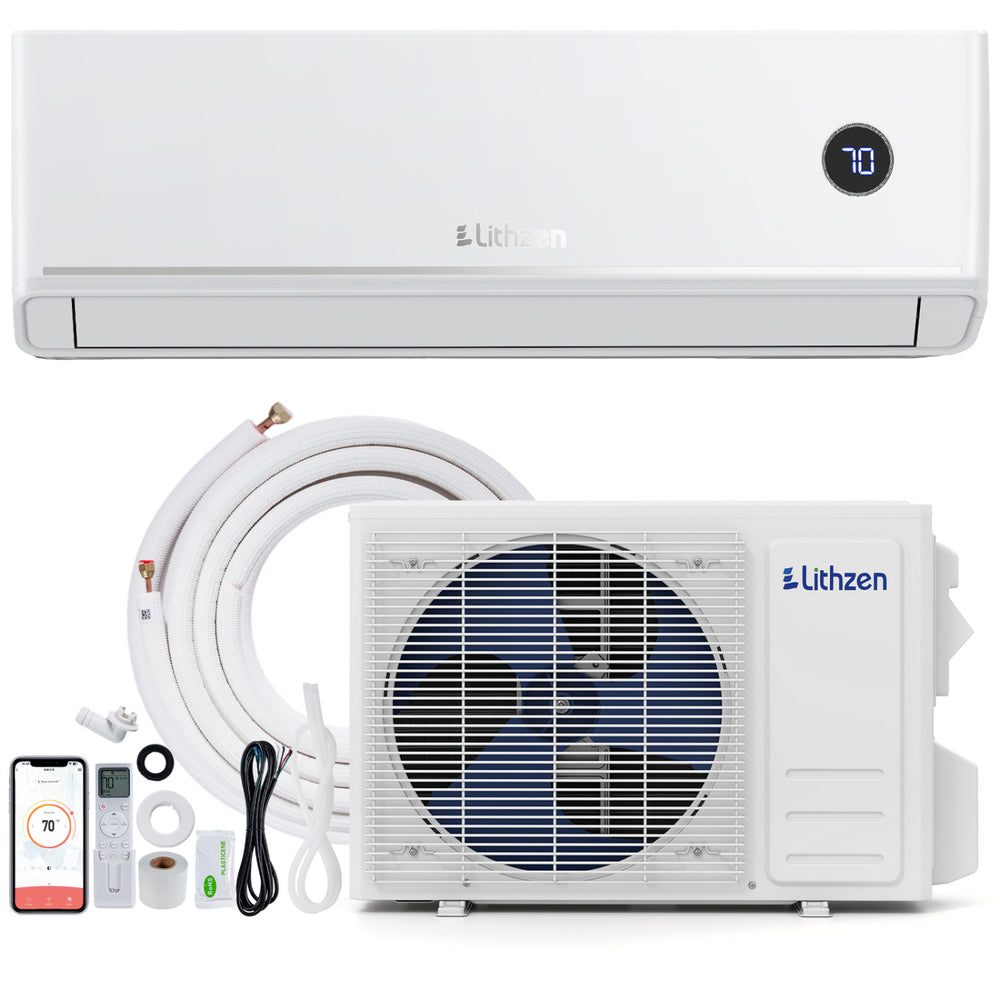 Mini split air conditioner with 12000 BTU, WiFi control, and 4D airflow for efficient cooling in rooms up to 600 sq.ft.