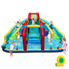 Inflatable Double Water Slide Park with obstacle course, featuring slides, basketball hoops, and water cannons for.