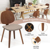 Wooden dining chair with padded seat and bentwood frame in walnut, featuring adjustable footpads for stability.