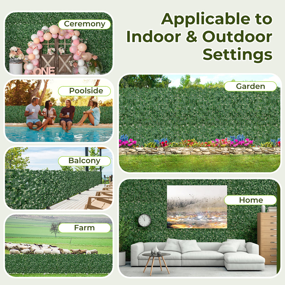 Artificial ivy privacy fence measuring 120 x 40 inches, ideal for indoor and outdoor decoration and privacy.