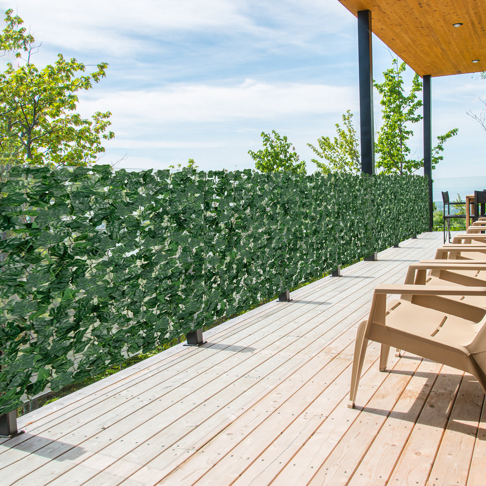 Artificial ivy privacy fence measuring 120 x 40 inches, ideal for outdoor decor and privacy on patios or gardens.