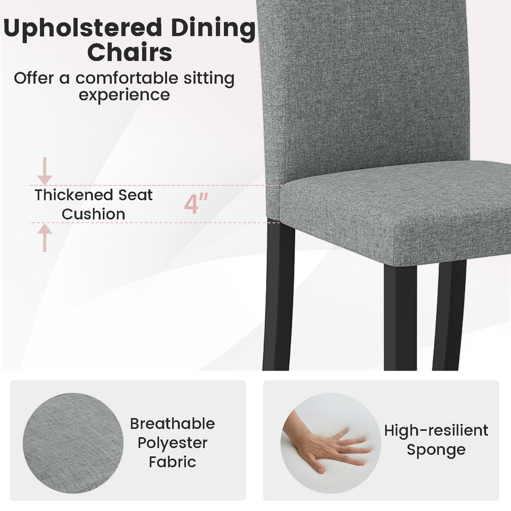 Mid-century modern dining chair with gray breathable polyester fabric and 4" thick cushion, perfect for dining areas.