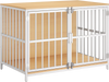 40-inch dog crate furniture with dual lockable doors, natural wood finish, and chew-proof metal tubes for pet safety.