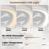Customizable LED light options for the 19-inch ceiling fan, featuring warm, nature, and white settings for versatile.