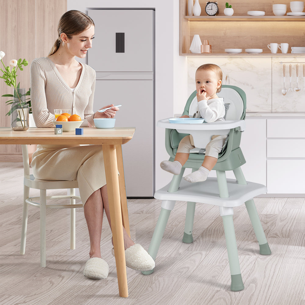 6-in-1 Convertible Baby High Chair with Adjustable Removable Tray-Green - Gallery View 1 of 10