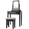 Vanity dressing table set with large square mirror, solid wood and MDF, includes stool for comfortable makeup.