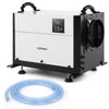 124 pint crawl space dehumidifier with adjustable feet, control panel, and drainage options for effective moisture.