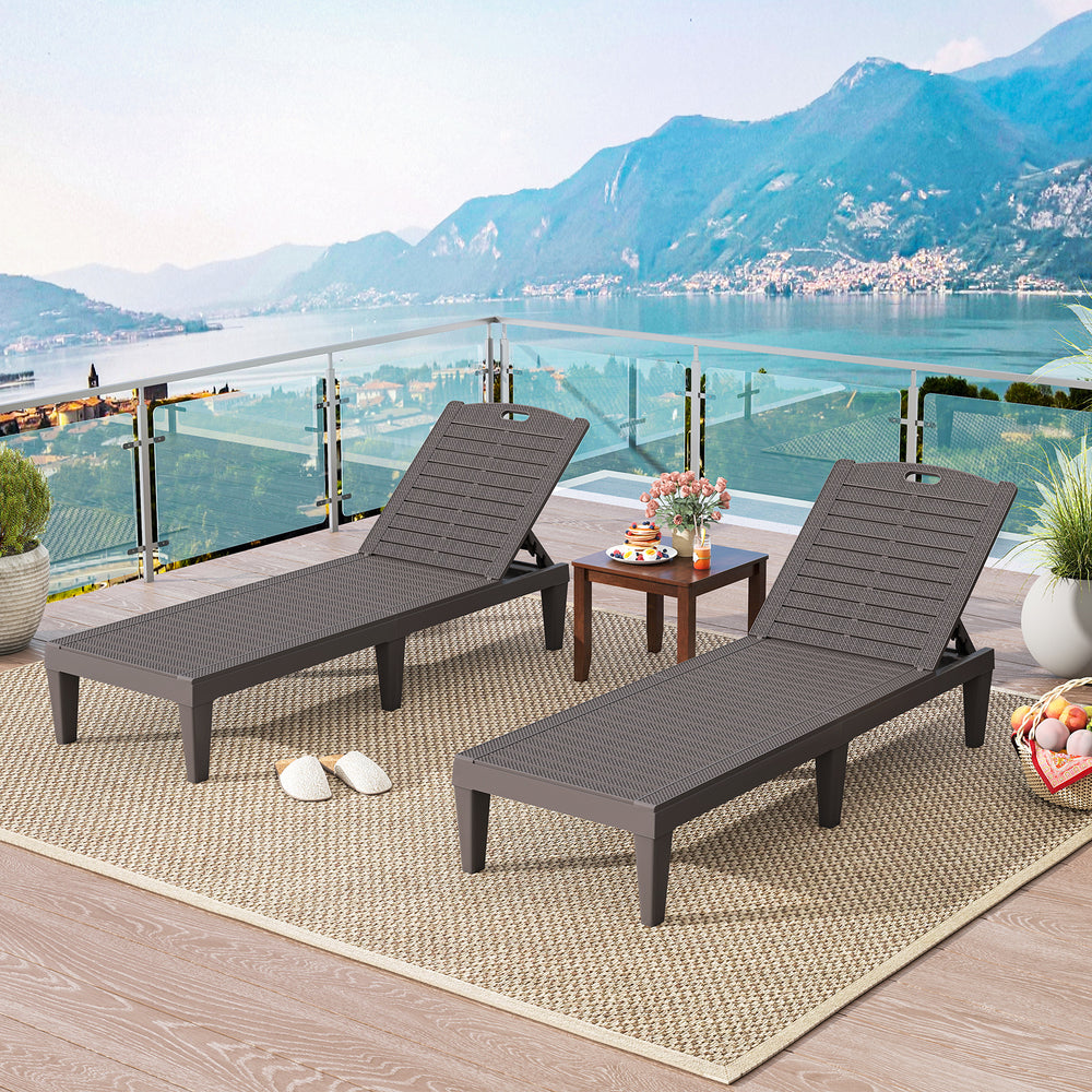 Outdoor PP Chaise Lounge Chairs Set of 2 with 4-Position Adjustable Backrests-Coffee - Gallery View 1 of 10