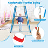 Toddler swing with adjustable heights and curved seat, part of a 6-in-1 indoor jungle gym for kids 3+ years old.