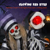 Hanging 18-inch animated skull prisoner decoration with glowing red eyes and sound effects, perfect for Halloween.