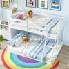 Twin over full low floor bunk bed frame in white, featuring solid pine wood and integrated ladder for kids' rooms.