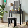 Vanity dressing table set with large square mirror, sturdy solid wood, and comfortable stool for elegant makeup.