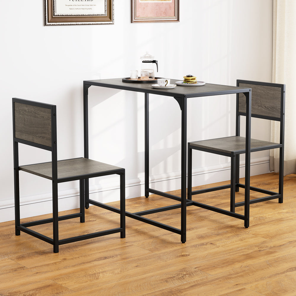 3 Pieces Dining Set Compact Table and 2 Chair with Metal Frame for Small Space-Oak - Gallery View 1 of 10