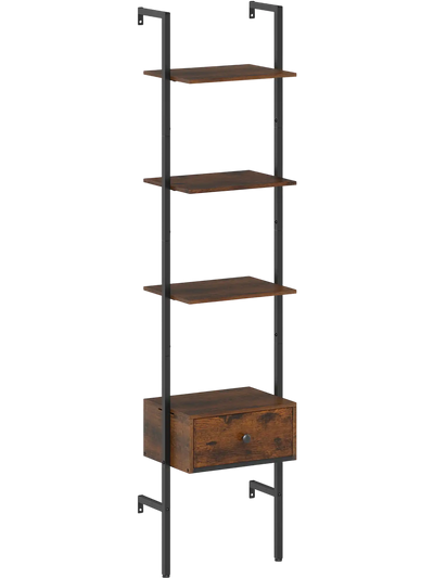 Costway 5-Tier Ladder Bookcase with Drawer Metal Frame 33362302 New
