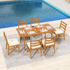 Outdoor wooden dining chair set with padded seat cushions, crafted from acacia wood, ideal for outdoor dining areas.