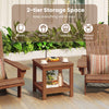 2-tier outdoor side table made of solid wood with a smooth finish, perfect for patio storage and versatile use.