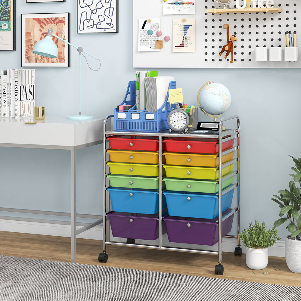12 Drawers Rolling Cart Storage Scrapbook Paper Organizer Bins-Transparent Multicolor - Gallery View 1 of 11