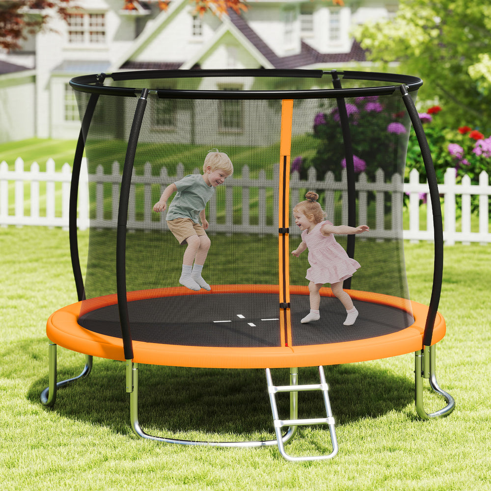 12FT Outdoor Trampoline Heavy-Duty Recreational Trampoline with Safety Enclosure Net-Orange - Gallery View 1 of 9