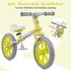 12-inch balance bike in green with adjustable seat and 360° rotatable handlebar, ideal for kids' riding skills and.