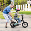 Child riding a 12-inch kids bike with adjustable features and training wheels, perfect for ages 3-4, in a park setting.