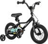 12-inch kids bike with adjustable saddle, hand brake, and removable training wheels for ages 3-4, designed for safety.