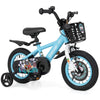 Kids' 12-inch bike in blue with adjustable handlebars, training wheels, and front basket for ages 3-4 years.