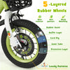 Close-up of the 12-inch kids bike's 5-layered rubber wheels, featuring anti-puncture and shock-absorbing design.