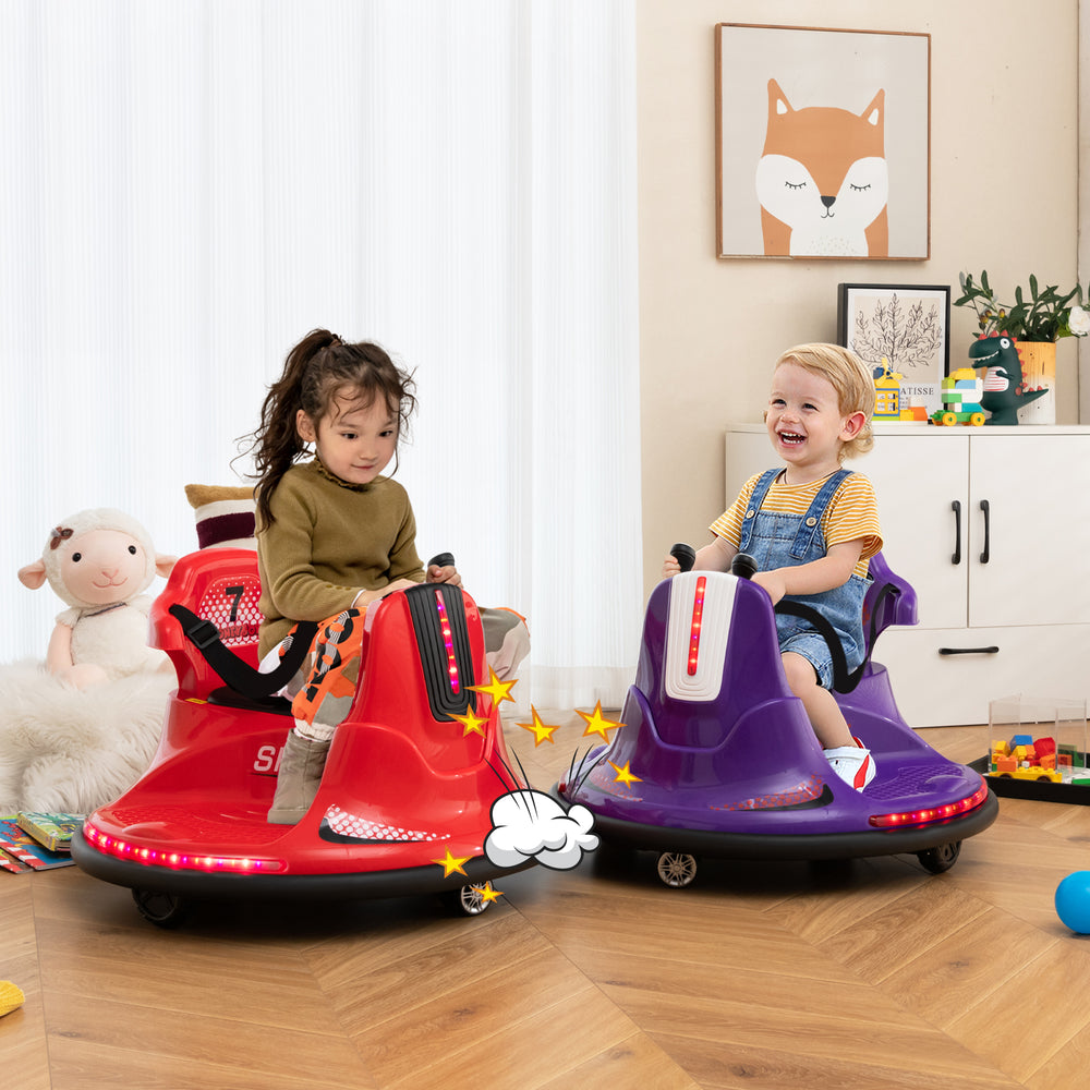 12V Kids Ride On Bumper Car with Remote Control Lights and Music-Purple - Gallery View 1 of 10