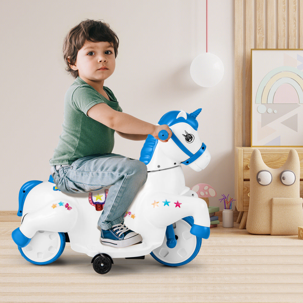 12V Unicorn Ride on Toy with Training Wheels and Horse Riding Mode-Navy - Gallery View 1 of 10