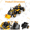 4-in-1 kids ride-on tractor in yellow with adjustable shovel, detachable trailer, and remote control for fun outdoor.