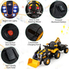 Kids ride-on tractor with detachable trailer, adjustable shovel, LED lights, and remote control for fun outdoor play.