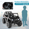 Black 12V battery-powered electric vehicle for kids, featuring remote control, 3 speeds, and comfortable seat with.