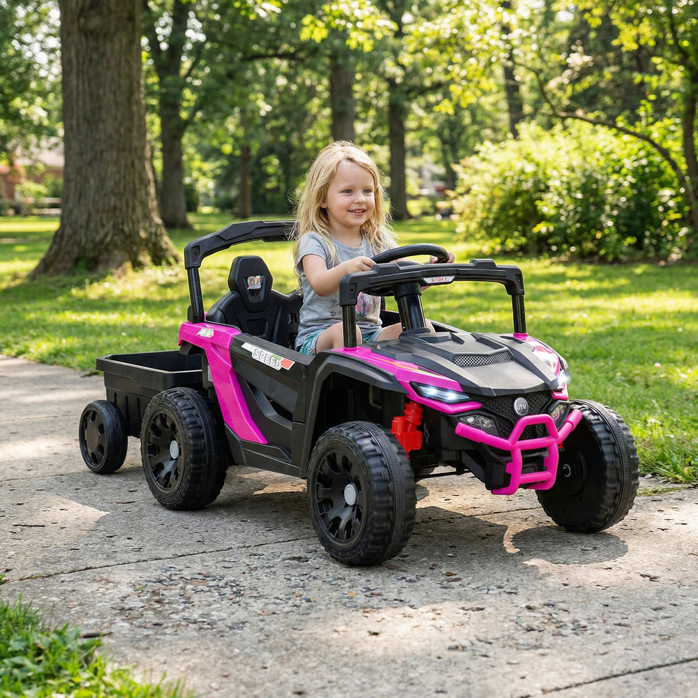 12V Battery Powered Ride On Tractor with Parent Remote Control-Black and Pink - Gallery View 1 of 11