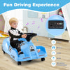 Blue 12V Electric Cleaning Go Kart with detachable mop, remote control, and music features for kids aged 2-5 years.