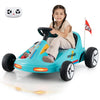 Blue 12V electric go-kart for kids with remote control, LED lights, and spacious seat for safe, fun rides.