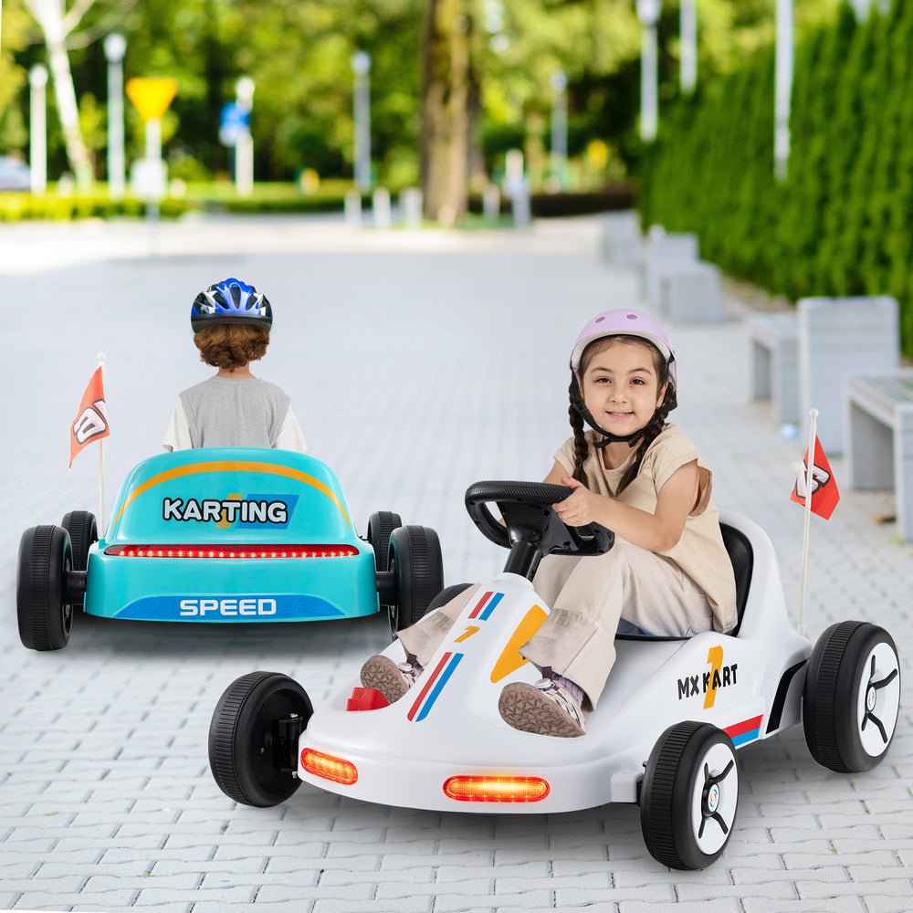 12V Electric Go Kart for Kids Race Toy with Remote Control and Music-White - Gallery View 1 of 13