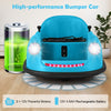 Blue 12V electric kids ride-on bumper car with remote control, featuring LED lights and 360-degree spin for indoor or.