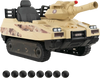 Kids ride-on tank in khaki with rotatable turret, 8 missiles, and dual control modes for ages 37-95 months.