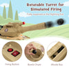Rotatable turret with firing button and missile box for the 12V Electric Kids Ride On Tank in khaki color.