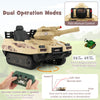 Khaki 12V electric kids ride-on tank with rotatable turret, 8 missiles, and remote control for safe outdoor fun.