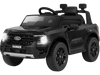 Black 12V electric kids ride-on Ford Ranger with remote control, LED lights, and ergonomic seat for safe outdoor fun.